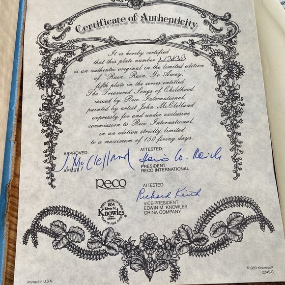 Reco Collector Plates Limited Bradford Exc. w/COA Rain Rain Go Away - Picture 4 of 8